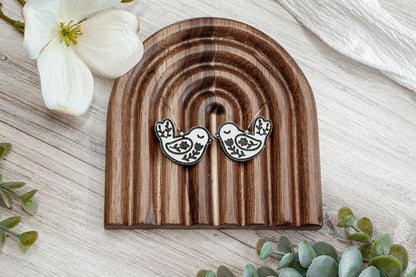 Laser Cut Earring SVG Folk Art Bird Cottagecore Floral Songbird Dangle Design for Boutique Handmade Earring Sellers and Makers