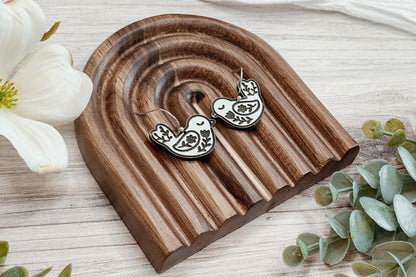 Laser Cut Earring SVG Folk Art Bird Cottagecore Floral Songbird Dangle Design for Boutique Handmade Earring Sellers and Makers
