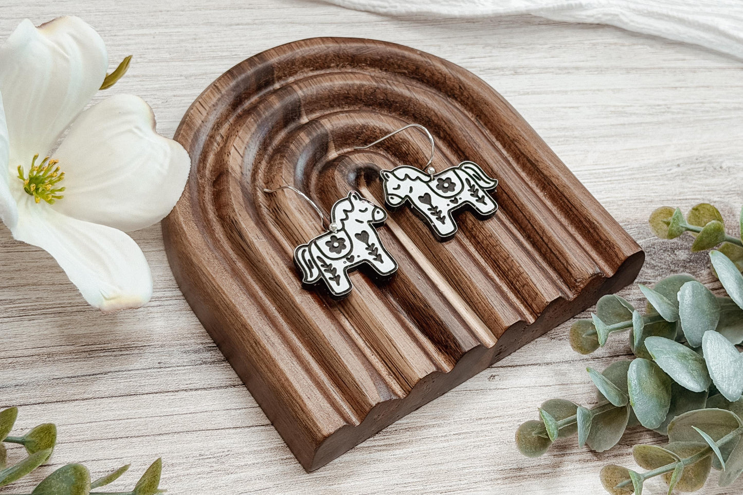 Laser Cut Earring SVG Folk Art Horse Cottagecore Floral Pony Dangle Design for Boutique Handmade Earring Sellers and Western Gifts