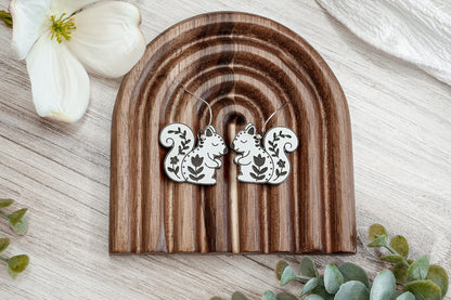 Laser Cut Earring SVG Folk Art Squirrel Cottagecore Woodland Animal Dangle Design for Boutique Handmade Earring Sellers