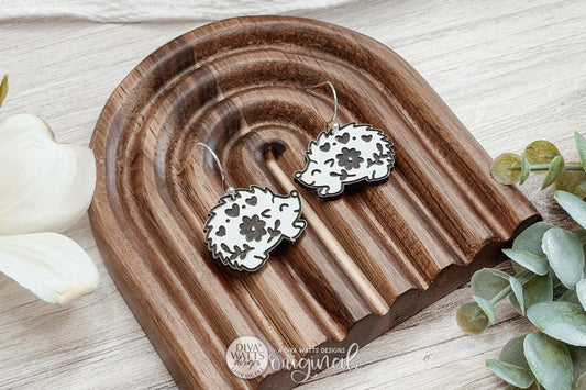Digital SVG File for Laser Cut Floral Hedgehog Dangle Earrings, Instant Download, Cute Woodland Animal Boutique-Style Earring Design for Glowforge and xTool Makers