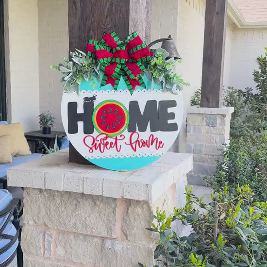 Watermelon Home Sweet Home SVG Laser File | Summer Round Door Hanger SVG with Ant for Laser Cutting | Farmhouse Porch Sign SVG