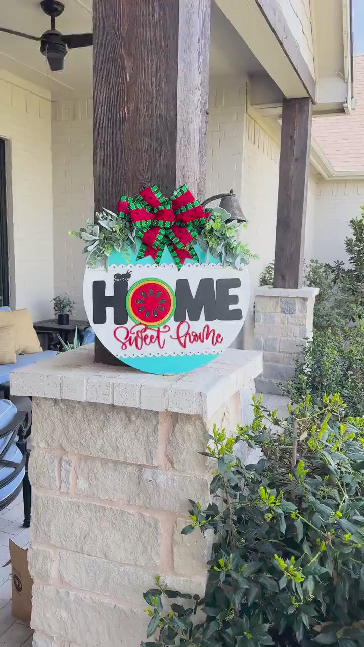 Watermelon Home Sweet Home SVG Laser File | Summer Round Door Hanger SVG with Ant for Laser Cutting | Farmhouse Porch Sign SVG