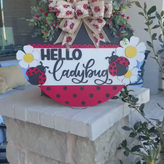 Hello Ladybug SVG, Ladybug Door Hanger Laser File, Spring Porch Decor, Layered Ladybug Sign Design, Glowforge Template, DIY Bug Decor