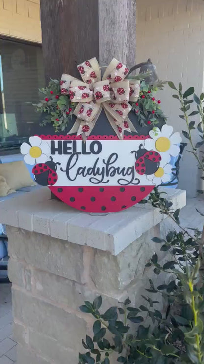 Hello Ladybug SVG, Ladybug Door Hanger Laser File, Spring Porch Decor, Layered Ladybug Sign Design, Glowforge Template, DIY Bug Decor