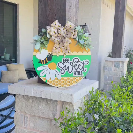 Bee Home Sweet Home SVG Laser File | Honeycomb Round Door Hanger SVG for Laser Cutting | Bumblebee Farmhouse Sign Summer Decor