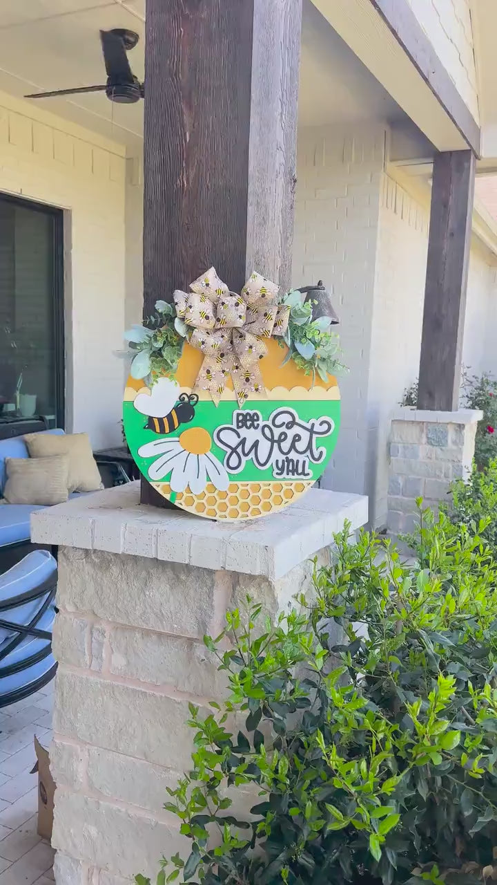 Bee Home Sweet Home SVG Laser File | Honeycomb Round Door Hanger SVG for Laser Cutting | Bumblebee Farmhouse Sign Summer Decor