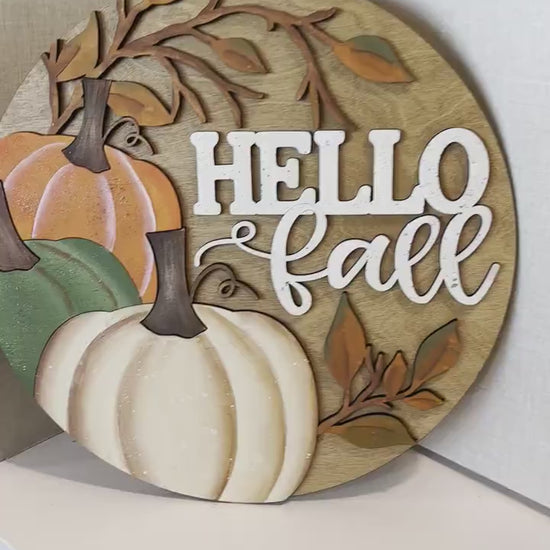 Hello Fall Door Sign SVG | Three Pumpkins and Leaves | Fall Door Décor | Laser Cut Fall Design