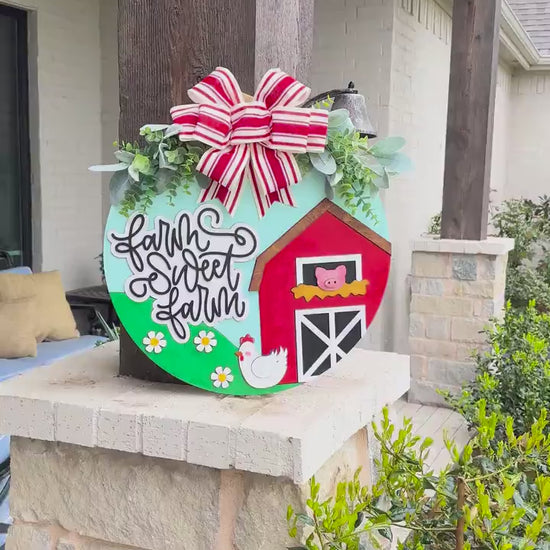 Farm Sweet Farm SVG | Layered Laser Cut File for Round Door Hanger | Barn Door Sign SVG for Glowforge & Xtool Cute Barn SVG For Laser