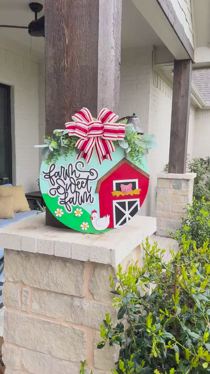 Farm Sweet Farm SVG | Layered Laser Cut File for Round Door Hanger | Barn Door Sign SVG for Glowforge & Xtool Cute Barn SVG For Laser