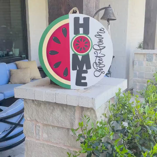Laser Cut Door Hanger SVG | Watermelon HOME Sweet Home Sign svg File | DIY Round Wood Sign Template | Glowforge xTool Compatible File