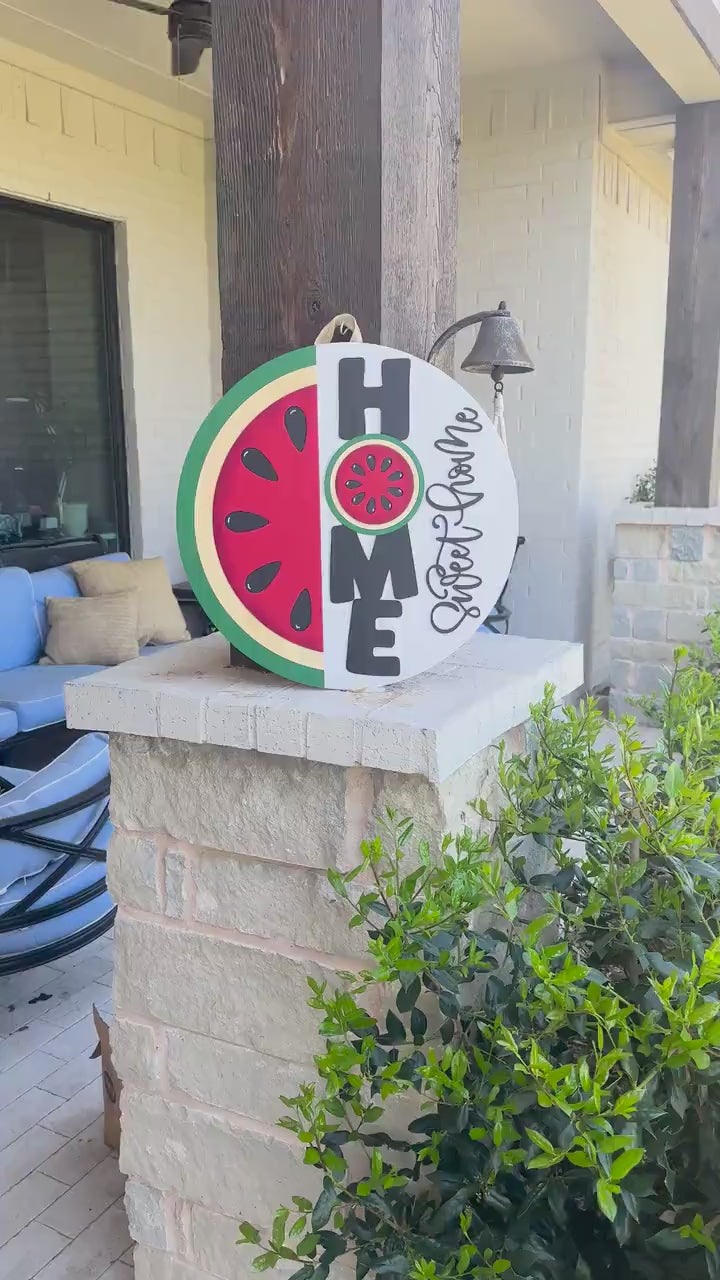 Laser Cut Door Hanger SVG | Watermelon HOME Sweet Home Sign svg File | DIY Round Wood Sign Template | Glowforge xTool Compatible File