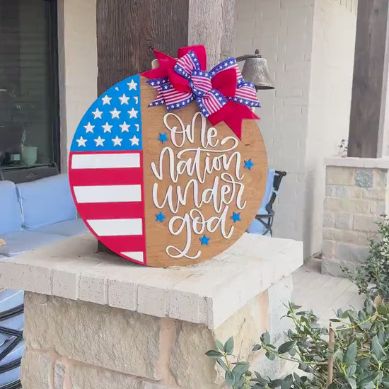 One Nation Under God SVG, Patriotic Door Hanger Laser Cut File, USA Round Sign, 4th of July Laser SVG, Farmhouse Porch Decor Glowforge xTool