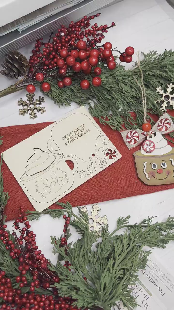Gingerbread Cocoa Mug Ornament SVG | Pop-Out Laser Template | DIY Christmas Keepsake |  DIY Laser File | Ornament Bar Laser File