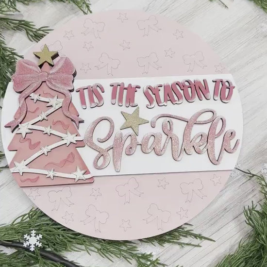 Tis the Season to Sparkle Door Hanger SVG with Tree & Bow, Holiday Laser Cut File, Festive DIY Decor