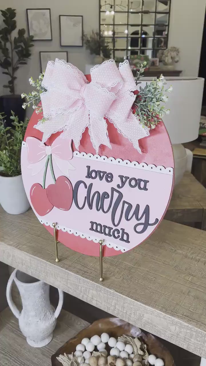 Love You Cherry Much SVG Laser Cut File, Valentine's Day Door Hanger Template, Round Door Sign Design, Glowforge & Xtool Compatible