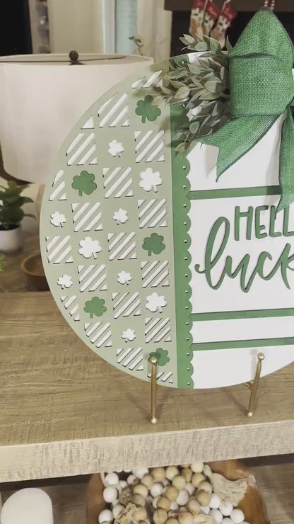 Hello Lucky Round Door Hanger SVG, Laser Cut Shamrock Pattern File, St. Patrick’s Day Circle Sign, Glowforge Xtool Laser File, DIY Decor