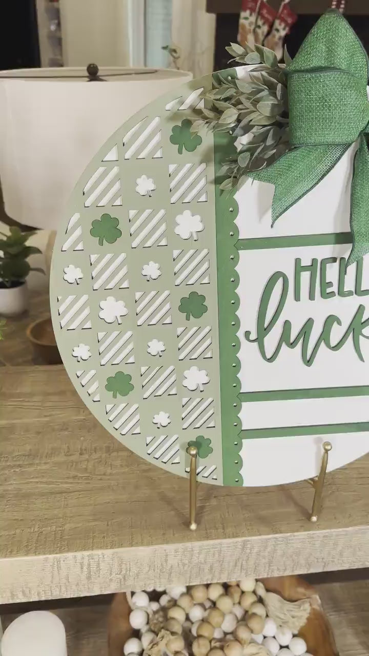 Hello Lucky Round Door Hanger SVG, Laser Cut Shamrock Pattern File, St. Patrick’s Day Circle Sign, Glowforge Xtool Laser File, DIY Decor