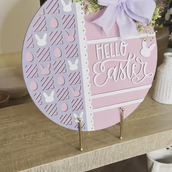 Hello Easter Round Door Hanger SVG, Laser Cut Bunny Pattern File, Easter Egg Circle Sign, Glowforge Xtool Laser File, DIY Wood Decor
