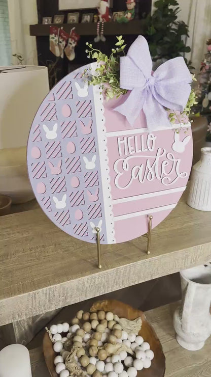 Hello Easter Round Door Hanger SVG, Laser Cut Bunny Pattern File, Easter Egg Circle Sign, Glowforge Xtool Laser File, DIY Wood Decor