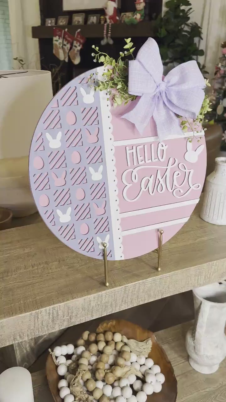 Hello Easter Round Door Hanger SVG, Laser Cut Bunny Pattern File, Easter Egg Circle Sign, Glowforge Xtool Laser File, DIY Wood Decor