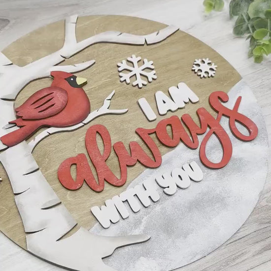 I Am Always With You Cardinal SVG | Memorial Wall Art or Door Hanger | Cardinal on Branch Laser Cut File for Home Decor