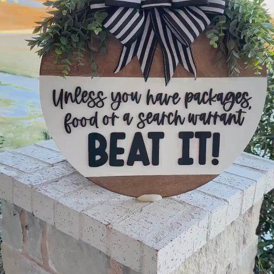 Funny Door Sign SVG, Beat It Sign Laser Cut File, Round Door Hanger SVG, No Soliciting Sign, Layered 3D Laser File, Glowforge, xTool