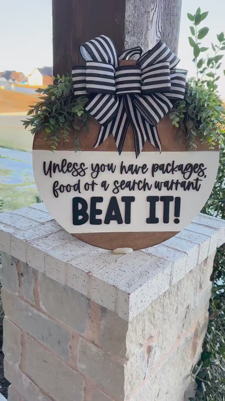Funny Door Sign SVG, Beat It Sign Laser Cut File, Round Door Hanger SVG, No Soliciting Sign, Layered 3D Laser File, Glowforge, xTool