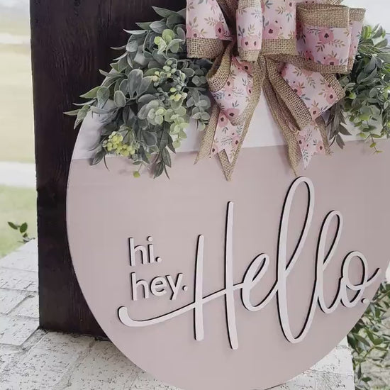 Hi Hey Hello Round Door Hanger SVG File, Laser Cut Design, Layered Wood Sign Template, Floral Bow Door Decor, Glowforge Ready File