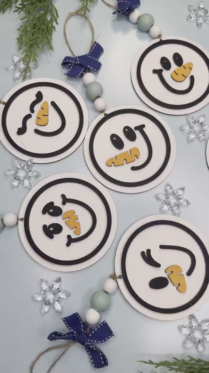 Snowman Face Ornament Laser Cut Files SVG | Christmas Snowman Ornament SVG Bundle | DIY Laser Snowman Ornaments for Glowforge & Xtool