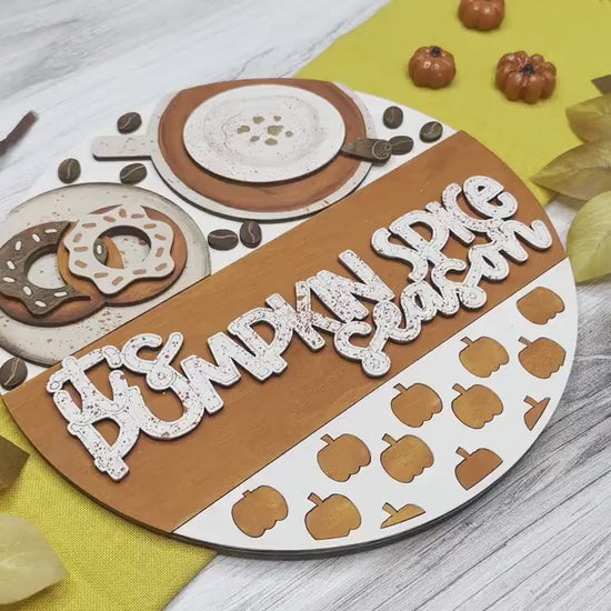 Pumpkin Spice Season Laser SVG | Fall Door Hanger SVG | Autumn Pumpkin Latte Decor | Laser Cut File