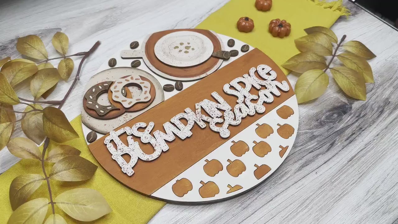 Pumpkin Spice Season Laser SVG | Fall Door Hanger SVG | Autumn Pumpkin Latte Decor | Laser Cut File