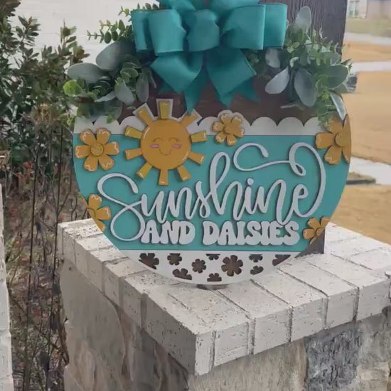 Sunshine and Daisies SVG, Laser Cut Door Hanger, Summer Porch Sign, Farmhouse Laser Cut File, Glowforge Xtool File, DIY Summer Decor