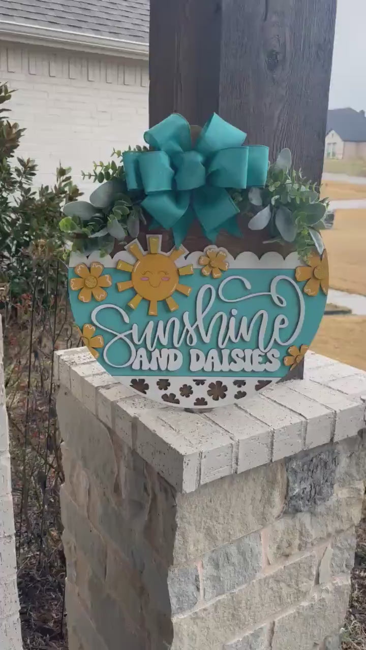 Sunshine and Daisies SVG, Laser Cut Door Hanger, Summer Porch Sign, Farmhouse Laser Cut File, Glowforge Xtool File, DIY Summer Decor
