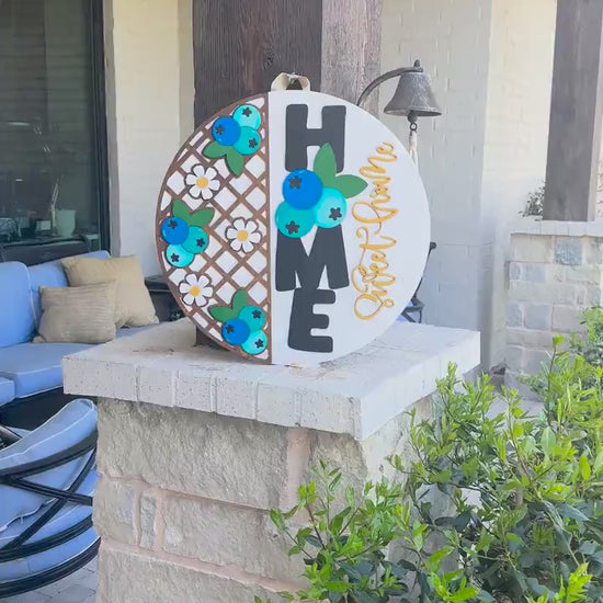 Laser Cut Door Hanger SVG | Home Sweet Home Blueberry Sign | Round Wood Sign Template | DIY Digital File | Glowforge xTool Compatible