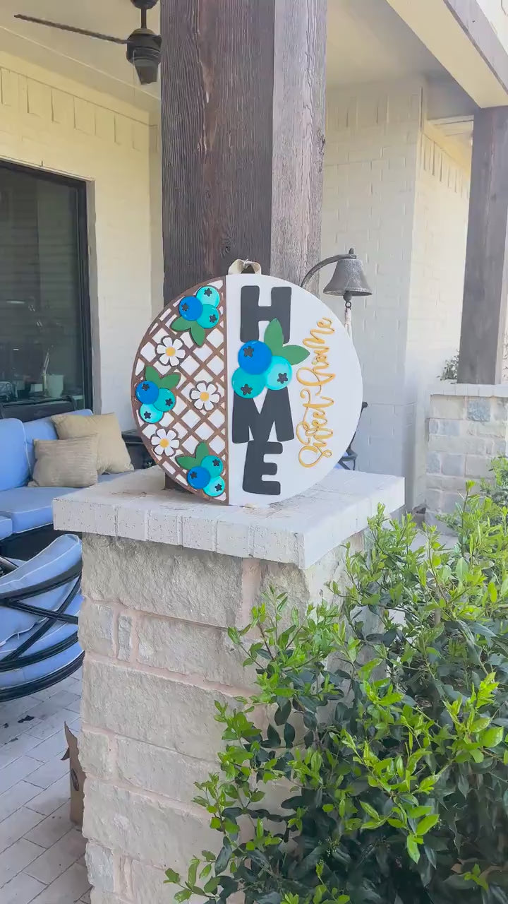 Laser Cut Door Hanger SVG | Home Sweet Home Blueberry Sign | Round Wood Sign Template | DIY Digital File | Glowforge xTool Compatible