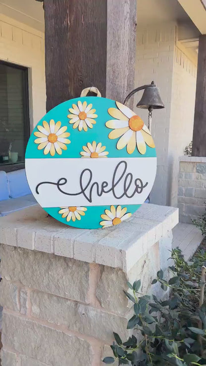 Hello Daisy Door Hanger SVG Laser Cut File | 3D Layered Floral Sign | Spring Porch Decor | Glowforge Xtool Laser File Flower Door Hanger