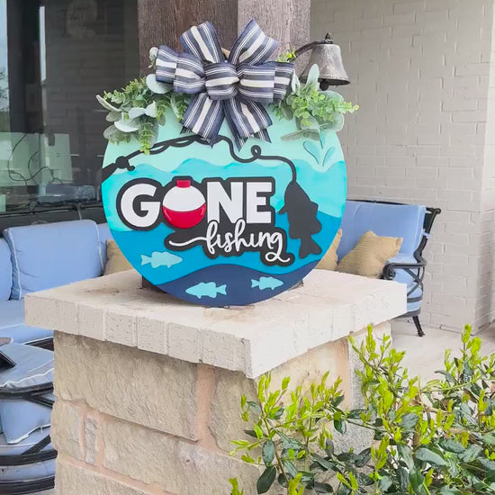 Gone Fishing SVG | Layered Laser Cut File for Round Door Hanger | Fishing Door Sign SVG for Xtool & Glowforge Projects Fishing Decor