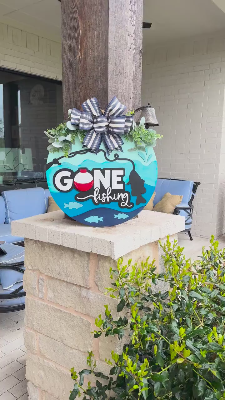 Gone Fishing SVG | Layered Laser Cut File for Round Door Hanger | Fishing Door Sign SVG for Xtool & Glowforge Projects Fishing Decor