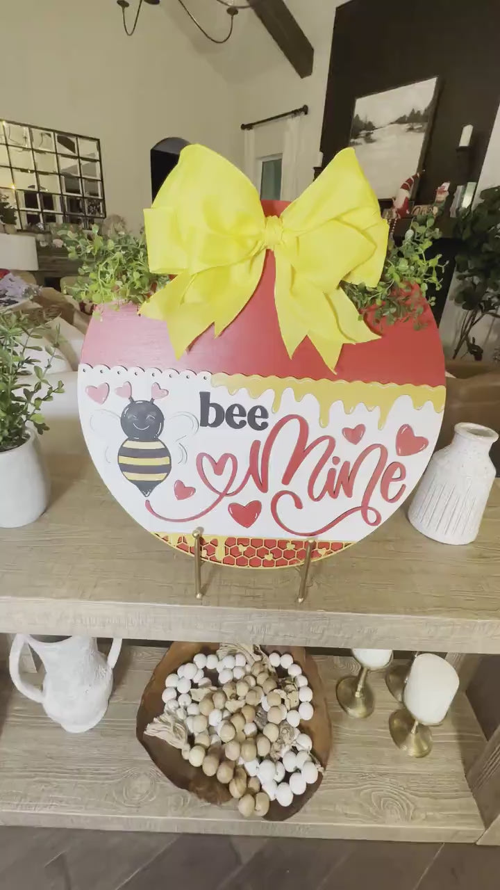 Bee Mine Valentine's Day SVG Laser Cut File, Honeycomb Door Hanger Template, Round Sign Design, Glowforge & Xtool Compatible