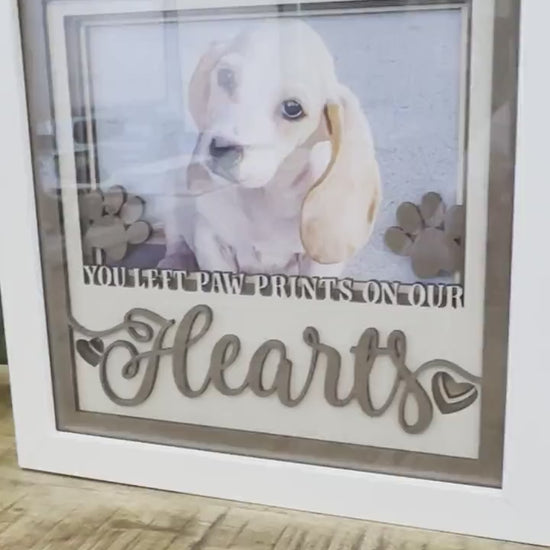 You Left Paw Prints On Our Hearts Memorial Layered SVG, Shadow Box SVG with Glass, Memorial Keepsake, Sympathy Gift, Pet Memorial SVG