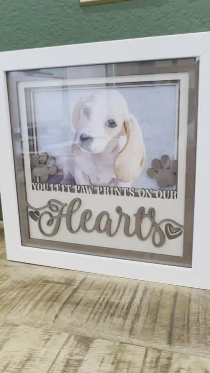 You Left Paw Prints On Our Hearts Memorial Layered SVG, Shadow Box SVG with Glass, Memorial Keepsake, Sympathy Gift, Pet Memorial SVG