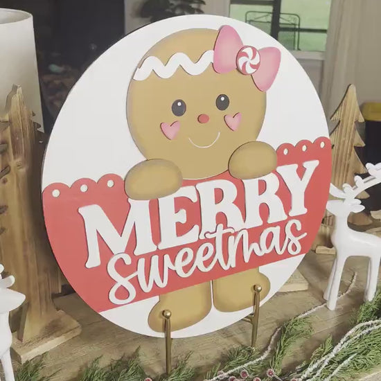 Merry Sweetmas Gingerbread SVG Laser Cut File - Christmas Door Hanger SVG, Holiday Decor SVG, Gingerbread Man Cut File