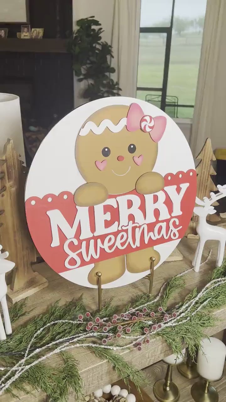 Merry Sweetmas Gingerbread SVG Laser Cut File - Christmas Door Hanger SVG, Holiday Decor SVG, Gingerbread Man Cut File