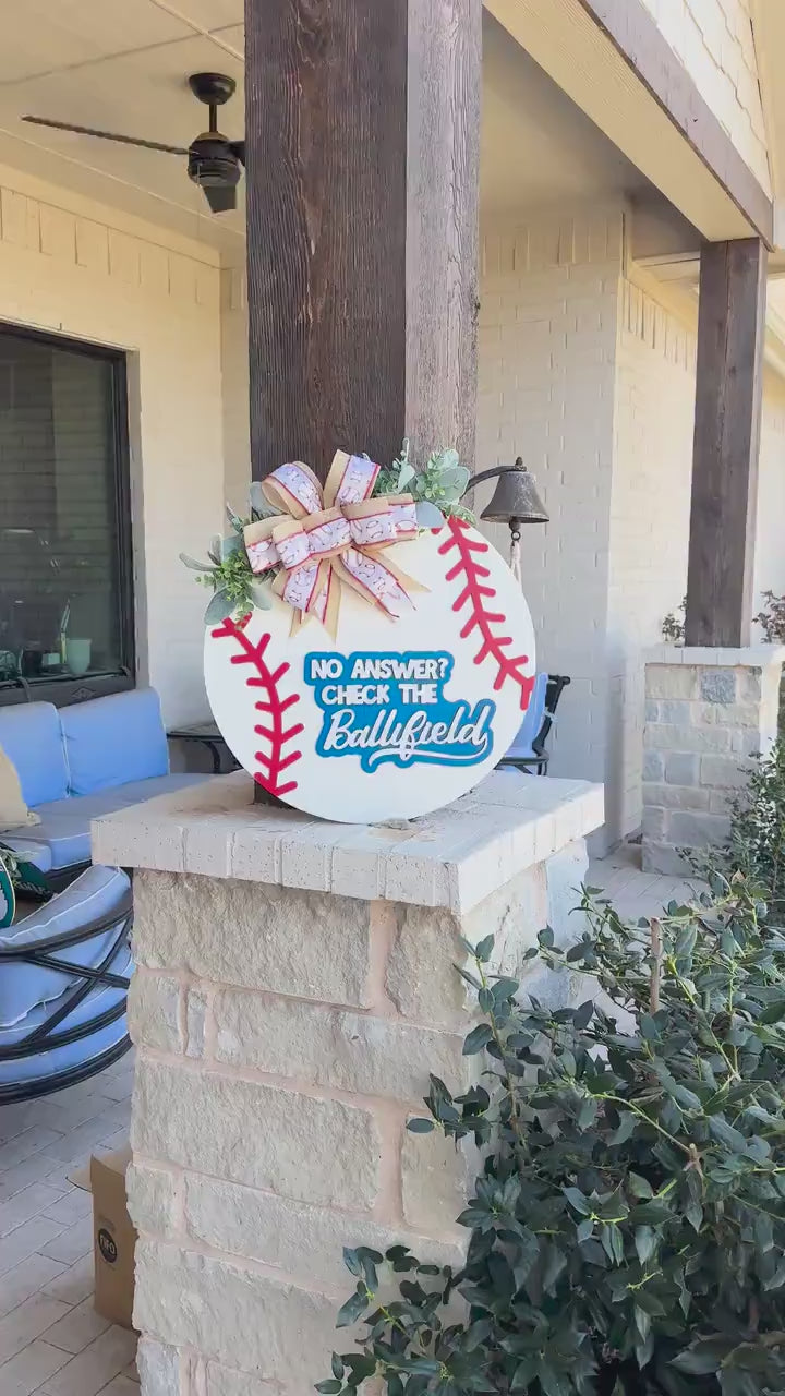 Baseball Door Hanger SVG Laser File | No Answer Check the Ballfield Sign | 3D Layered Laser Cut File | Xtool Glowforge Cut File Round Sign