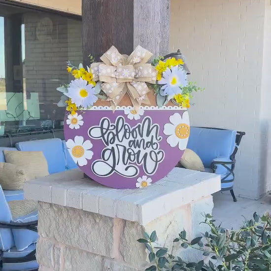 Bloom and Grow SVG, Floral Door Hanger Laser Cut File, Layered 3D Porch Sign, Spring Summer Decor, Glowforge xTool Laser File Daisy Sign SVG