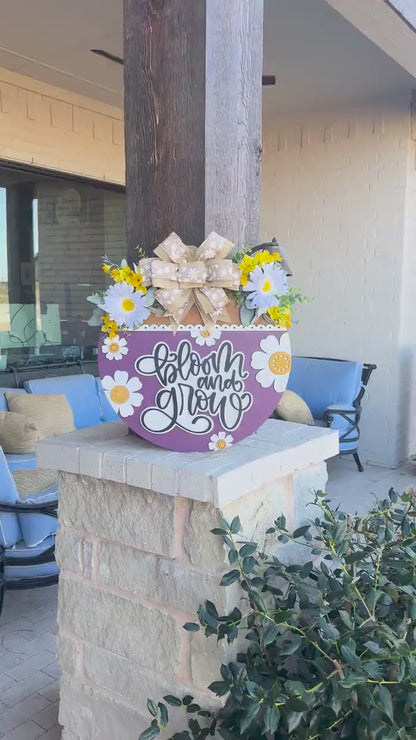 Bloom and Grow SVG, Floral Door Hanger Laser Cut File, Layered 3D Porch Sign, Spring Summer Decor, Glowforge xTool Laser File Daisy Sign SVG