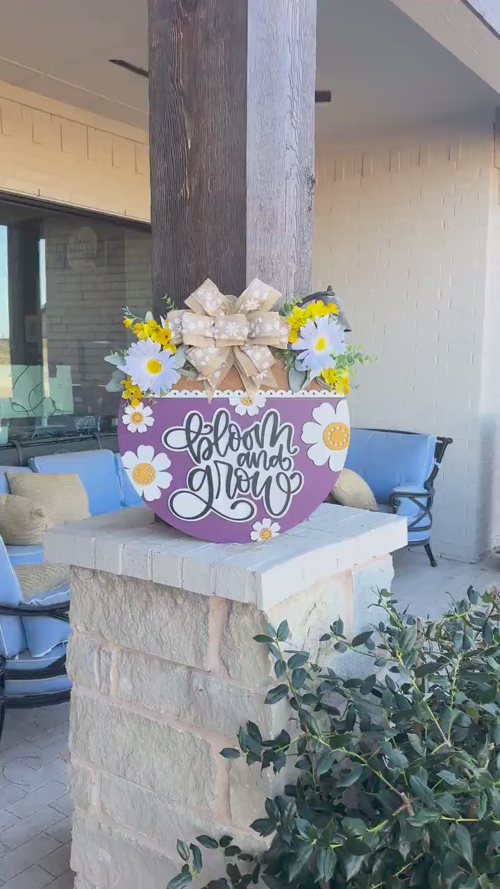 Bloom and Grow SVG, Floral Door Hanger Laser Cut File, Layered 3D Porch Sign, Spring Summer Decor, Glowforge xTool Laser File Daisy Sign SVG