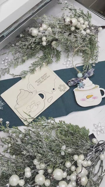 Snowman Cocoa Mug Ornament SVG | Pop-Out Laser Template | DIY Christmas Keepsake |  DIY Laser File | Ornament Bar Laser File