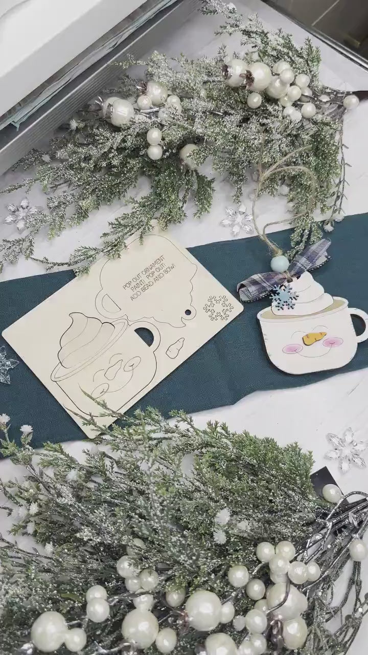 Snowman Cocoa Mug Ornament SVG | Pop-Out Laser Template | DIY Christmas Keepsake |  DIY Laser File | Ornament Bar Laser File
